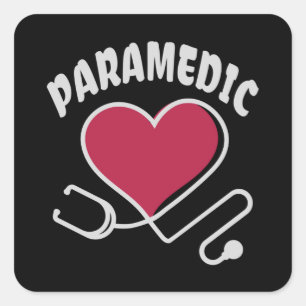 Pegatina Cuadrada Estetoscopio paramédico con corazón