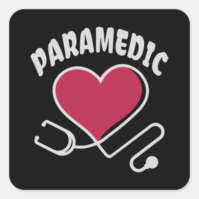 Pegatina Cuadrada Estetoscopio paramédico con corazón (Anverso)