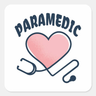 Pegatina Cuadrada Estetoscopio paramédico con corazón