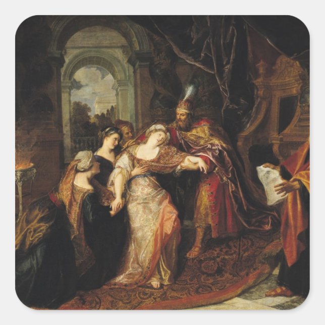 Pegatina Cuadrada Esther antes de Ahasuerus, antes de 1697 (Anverso)