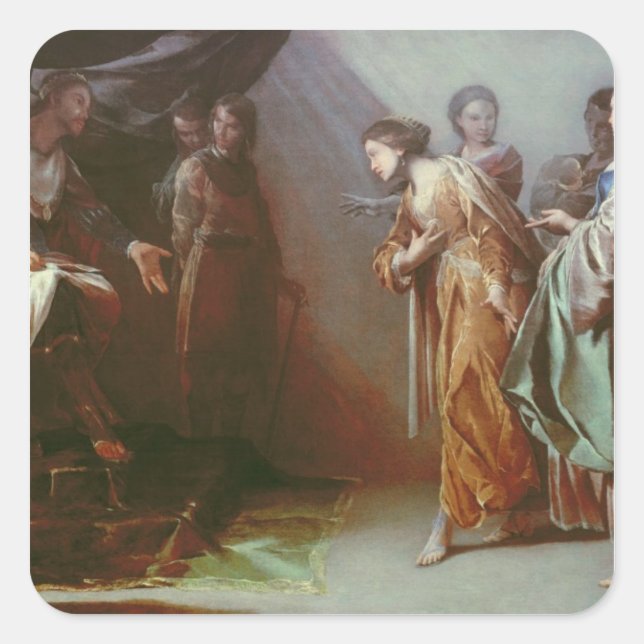 Pegatina Cuadrada Esther y Ahasuerus (Anverso)