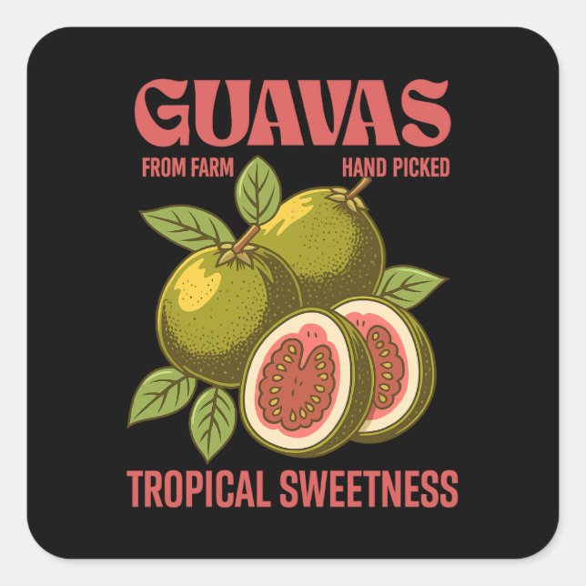 Pegatina Cuadrada Estilo de arte gráfico comercial de frutas de Guav (Anverso)