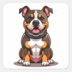 Pegatina Cuadrada Estilo de cachorro lindo American Bully