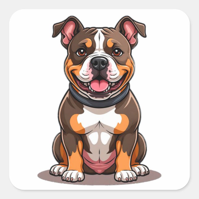 Pegatina Cuadrada Estilo de cachorro lindo American Bully (Anverso)