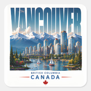 Pegatina Cuadrada 🏔 Estilo de ciudad costera moderna de Vancouver �