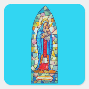 Pegatina Cuadrada Estilo de cristal manchado de Madonna y Natividad