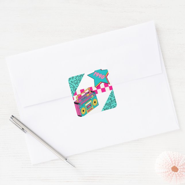 Pegatina Cuadrada Estilo de época 1990 estéreo (Sobre)