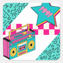 Pegatina Cuadrada Estilo de época 1991 estéreo