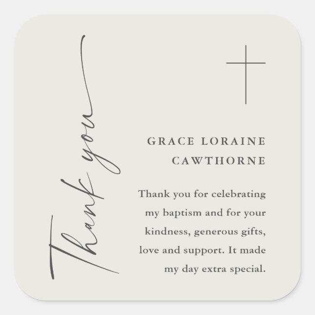 Pegatina Cuadrada Estilo de escritura elegante moderno género Bautis (Anverso)