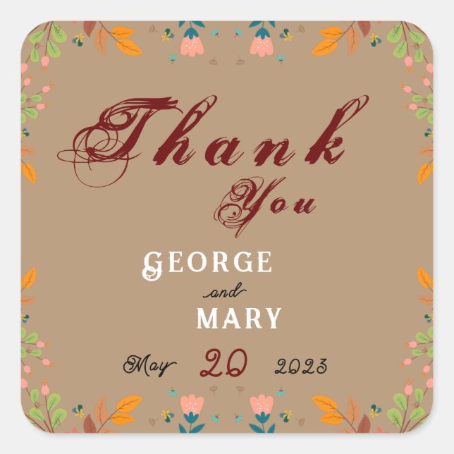 Pegatina Cuadrada Estilo de flor    (Anverso)