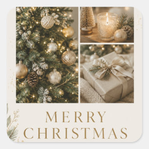 Pegatina Cuadrada Estilo de foto de Navidad familiar personalizada