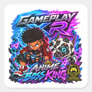 Pegatina Cuadrada Estilo de juego XR Anime Jefe Rey Ciudad Neon