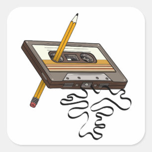 Pegatina Cuadrada Estilo de la cinta Cassette Retro Rewind 80
