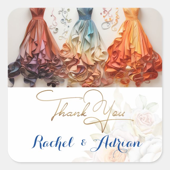 Pegatina Cuadrada Estilo de vestir boda (Anverso)