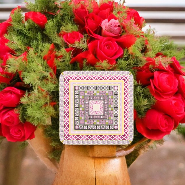 Pegatina Cuadrada Estilo étnico (traditional ethnic party theme sticker,birthday party sticker,gift pack,envelope,return gift sticker)