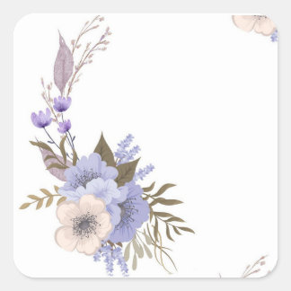 Pegatina Cuadrada Estilo floral boutique púrpura