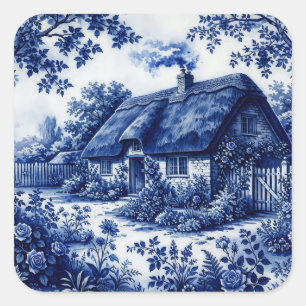 Pegatina Cuadrada Estilo Flow Blue Casa de Campo Inglesa Rosas