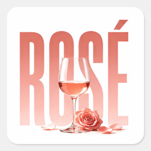 Pegatina Cuadrada Estilo Gráfico Editorial de Vino de Lujo Rosé