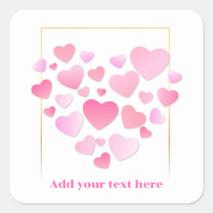 Pegatina Cuadrada Estilo Lindo Corazones Rosados Día de San Valentín