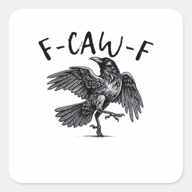Pegatina Cuadrada Estilo Retro Clásico Cuervo F Caw F (Anverso)