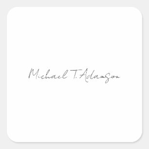 Pegatina Cuadrada Estilo Retro Elegante Plata Simple Caligrafía Blan