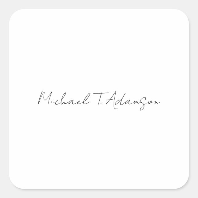 Pegatina Cuadrada Estilo Retro Elegante Plata Simple Caligrafía Blan (Anverso)