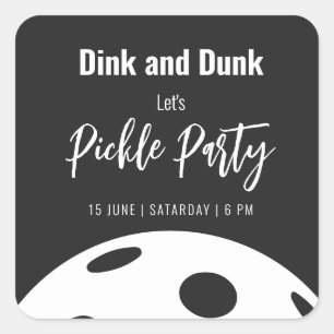 Pegatina Cuadrada Estilo Retro Neon Black Themed Pickleball Cumpleañ