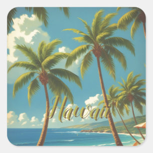Pegatina Cuadrada Estilo Vintage De Viaje Hawaiano Aloha De Hawaii