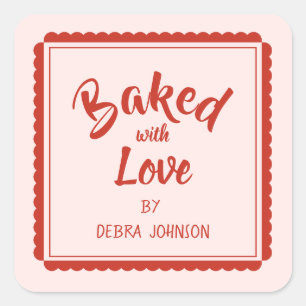 Pegatina Cuadrada Estilo vintage 'horneado con amor' Repostería nav