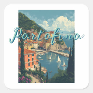 Pegatina Cuadrada Estilo vintage Portofino Genova Italia