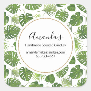 Pegatina Cuadrada Estilosas hojas tropicales verdes