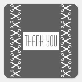 Pegatina Cuadrada Estiloso tijera Hairdresser Tailor Gracias