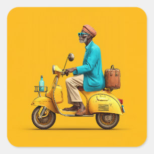 Pegatina Cuadrada Estiloso viaje retro Scooter