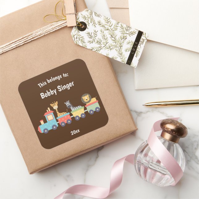 Pegatina Cuadrada Esto pertenece a Back to School Toy Zoo Train Brow (Regalar)
