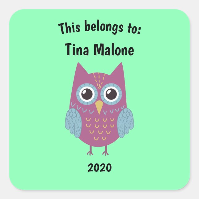 Pegatina Cuadrada Esto pertenece a la escuela morada verde (Anverso)