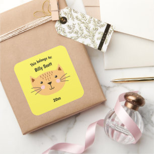 Pegatina Cuadrada Esto pertenece al amarillo de la cara del gato de 