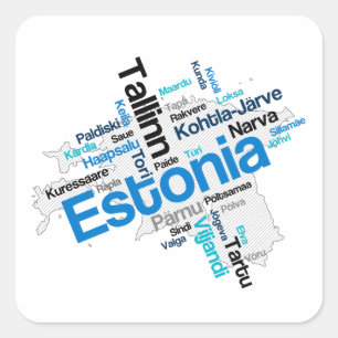 Pegatina Cuadrada Estonia Mapa Ciudades
