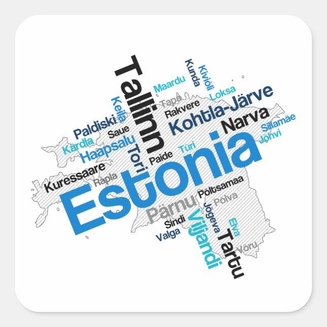 Pegatina Cuadrada Estonia Mapa Ciudades (Anverso)