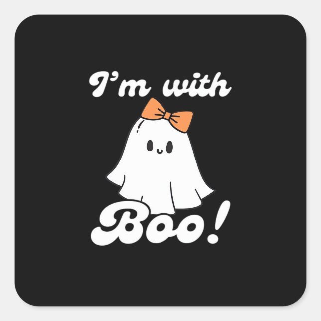 Pegatina Cuadrada Estoy con Boo divertido estilo retro (Anverso)