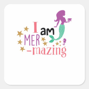 Pegatina Cuadrada Estoy Mermazing Mermaid Star Seahorse