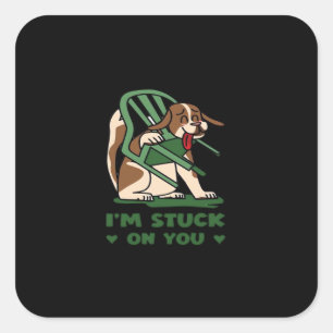 Pegatina Cuadrada Estoy Pegado a Ti Diseño Divertido de San Valentín