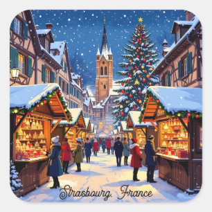 Pegatina Cuadrada Estrasburgo, Francia Navidad  