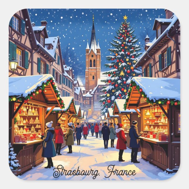 Pegatina Cuadrada Estrasburgo, Francia Navidad   (Anverso)