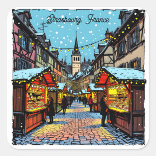 Pegatina Cuadrada Estrasburgo, Francia Navidad  