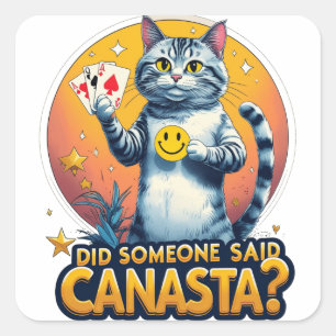 Pegatina Cuadrada Estrategia de cartas del juego de canasta