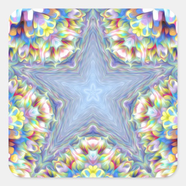 Pegatina Cuadrada Estrella abstracta colorida (Anverso)