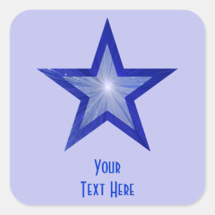 Pegatina Cuadrada Estrella azul oscuro 'Tu texto' azul pálido