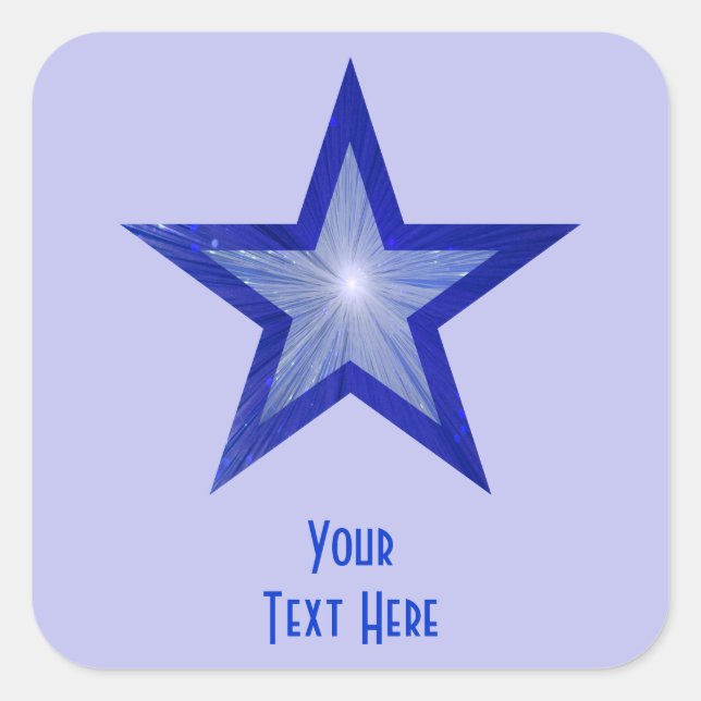Pegatina Cuadrada Estrella azul oscuro 'Tu texto' azul pálido (Anverso)