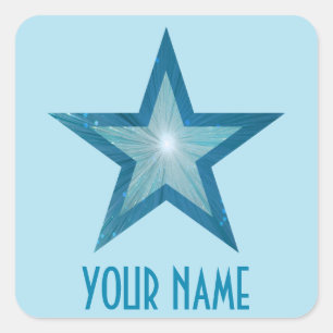 Pegatina Cuadrada Estrella azul 'Tu nombre' azul pálido cuadrado