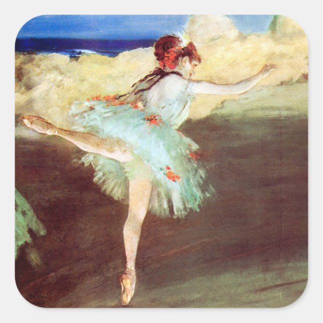Pegatina Cuadrada Estrella: Bailarina al punto por Degas (Anverso)
